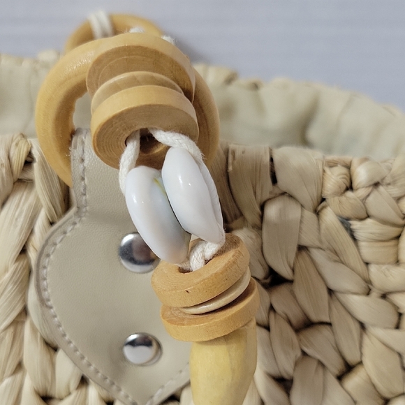 Straw Woven Cherry Embroidered Crossbody Bag in Natural - Picture 8 of 13